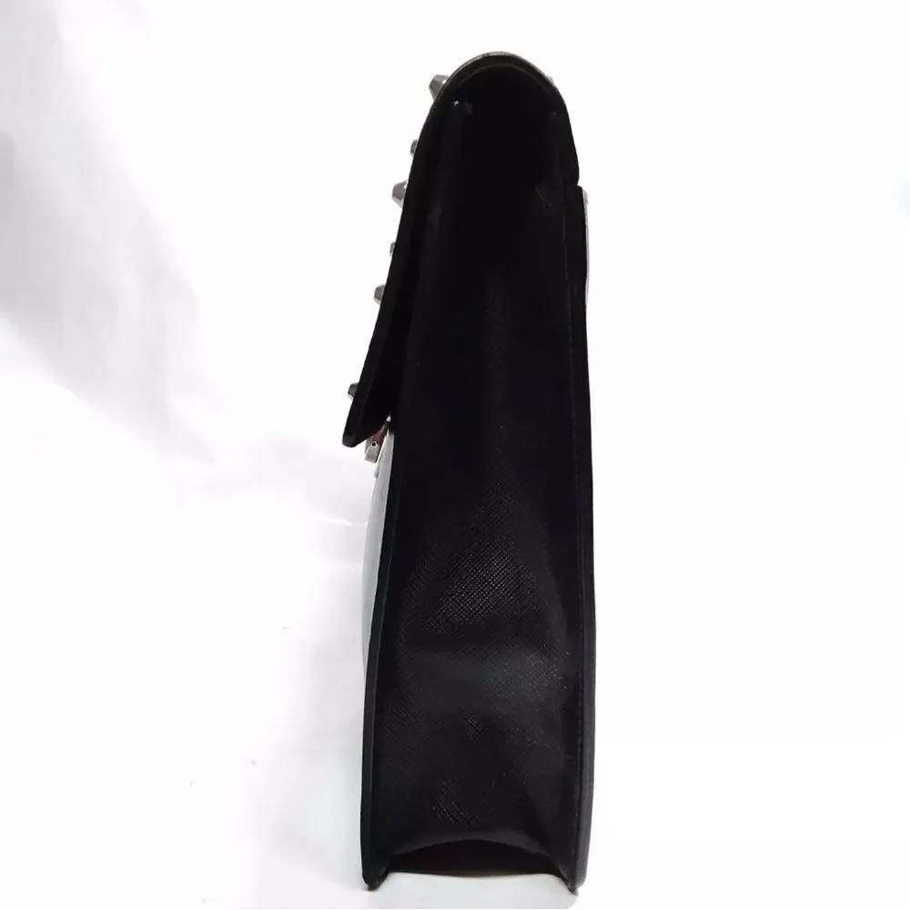 Auth Prada Black Leather Studded Clutch